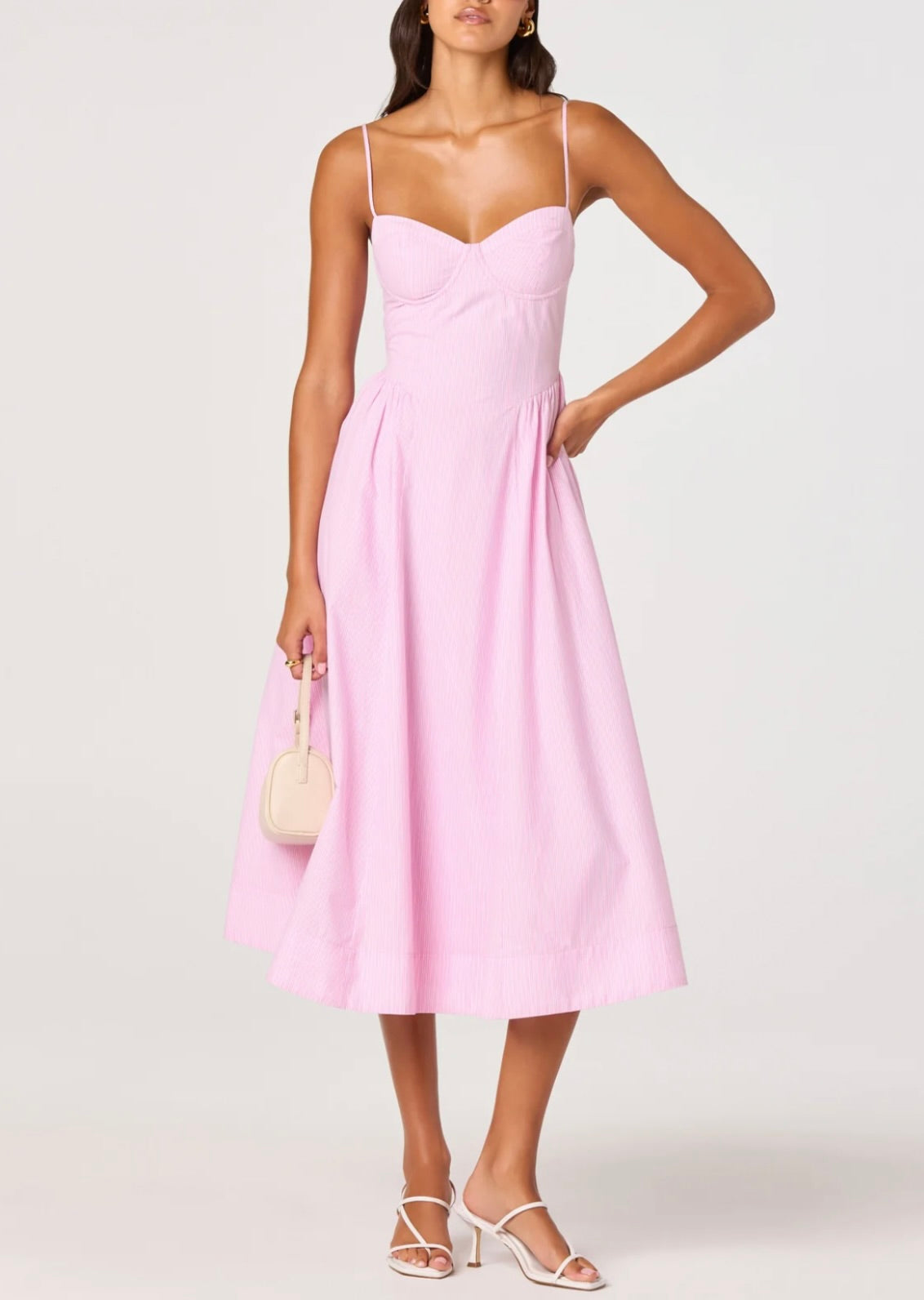 Pink Stripe Sweetheart-Boned Midi Dress