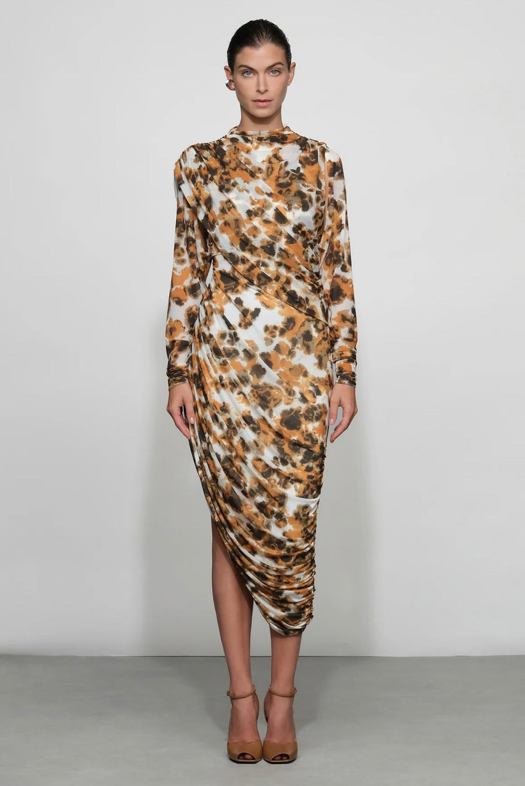 Pullover Long-Sleeve Fully-Lined Artistic Brushstroke Gown