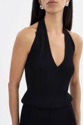 ‌Black Viscose Halter Jumpsuit