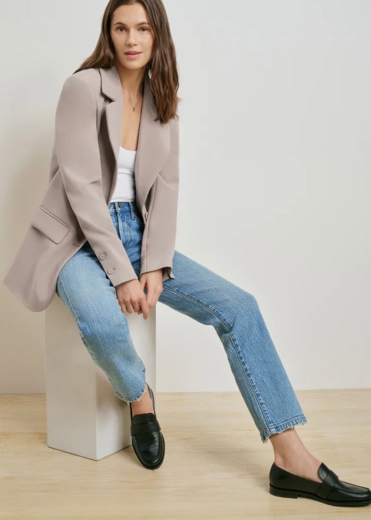 ‌Soft Taupe Covered Button Blazer