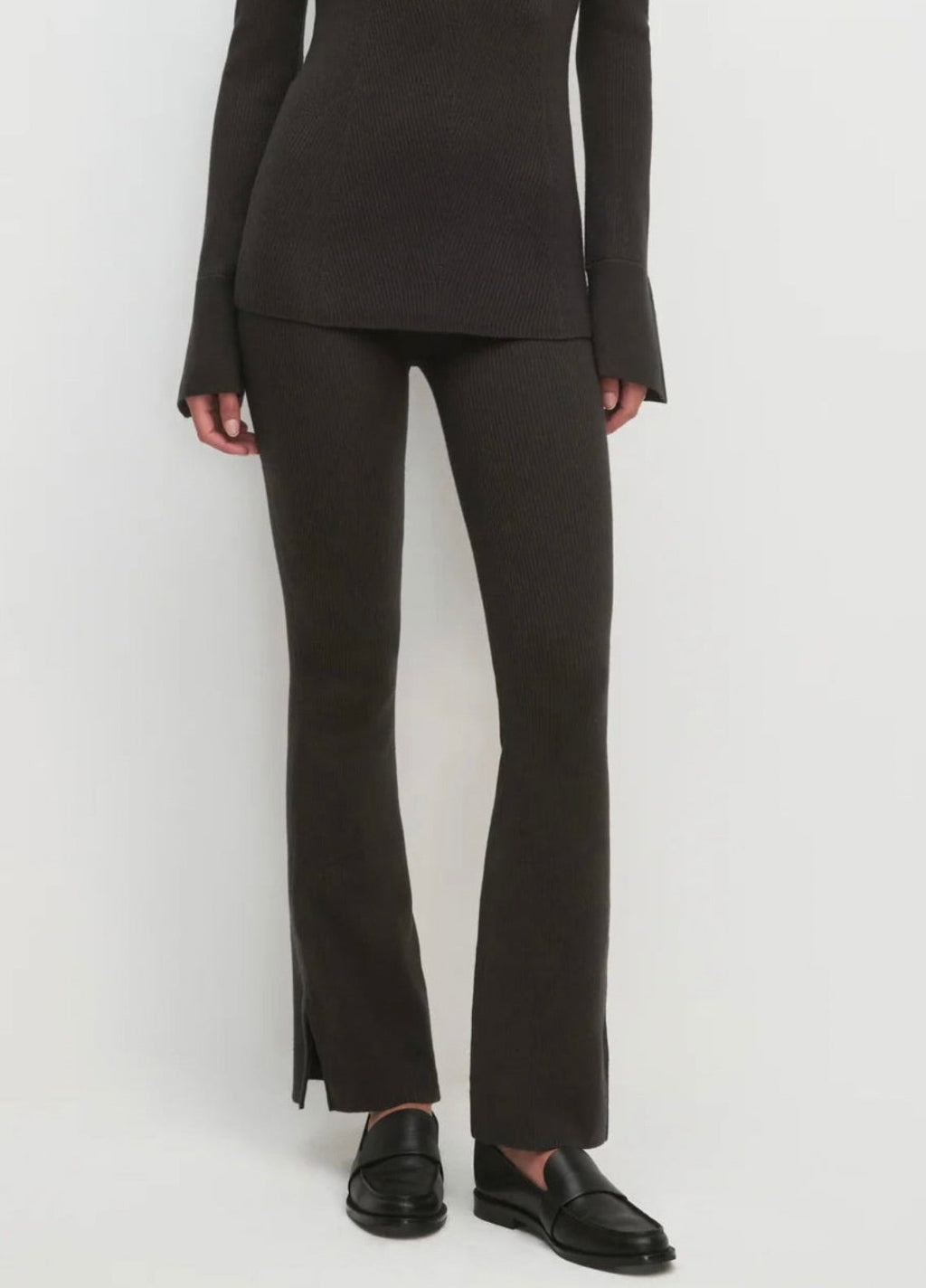 Charcoal High-Rise Rib-Knit Pull-On Pants