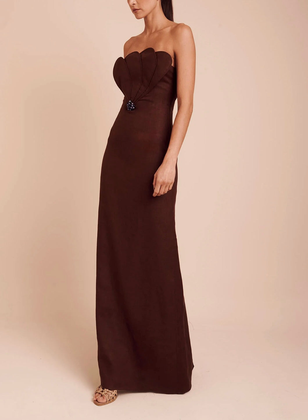 Side-Zip Linen Petal Detail