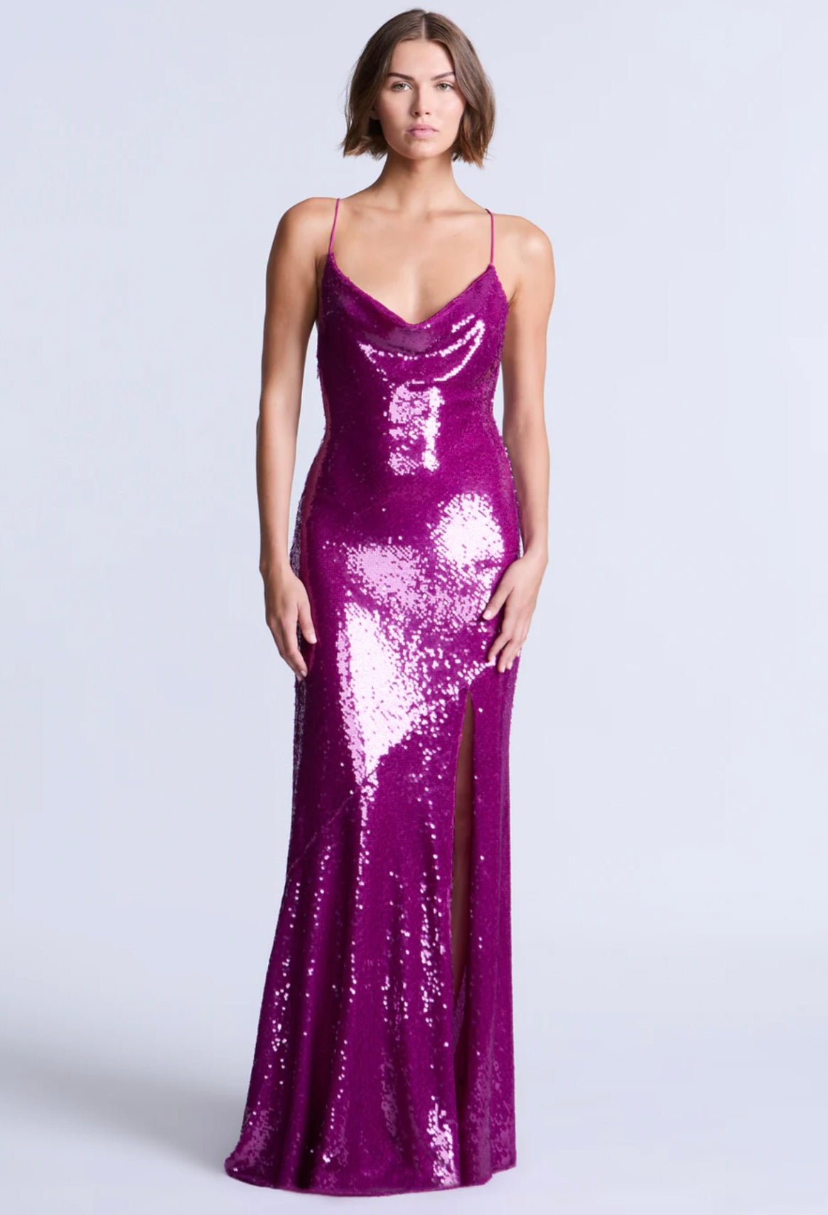 Radiant Fuchsia High-Gloss Sequin Sleeveless Gown