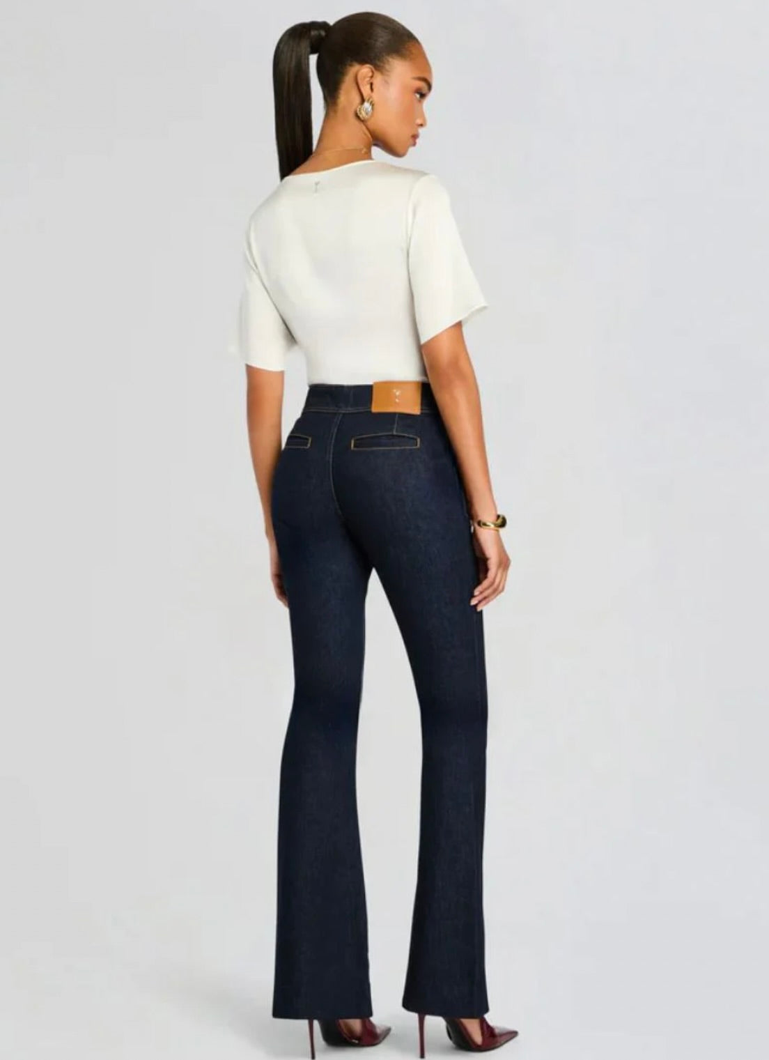  Indigo Mid-Rise Flared Denim