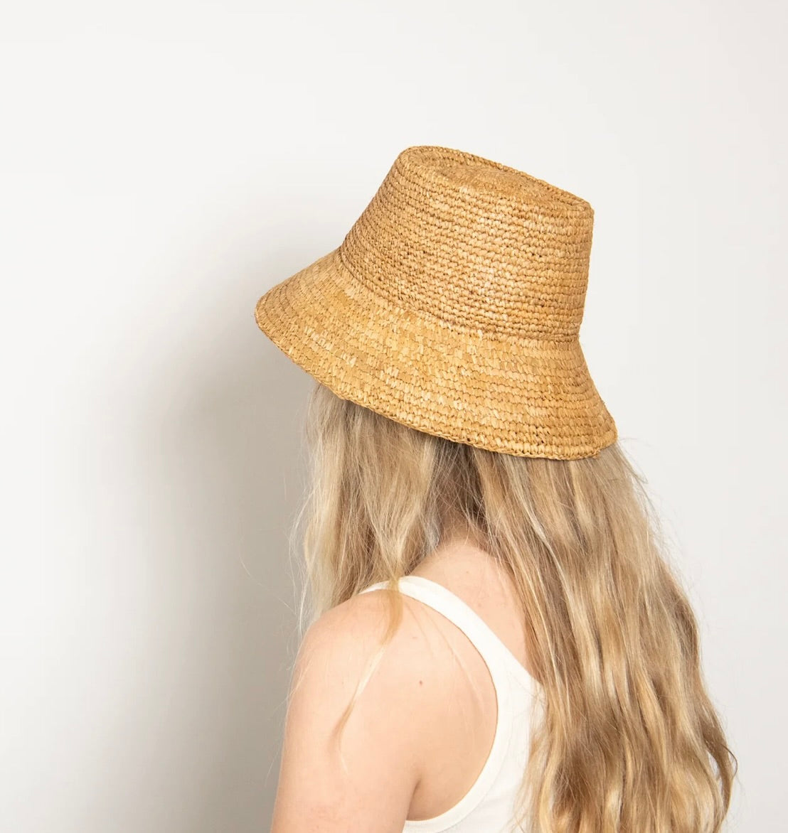 Camel Hand-Crocheted Raffia Straw Telescope Crown Bucket Hat