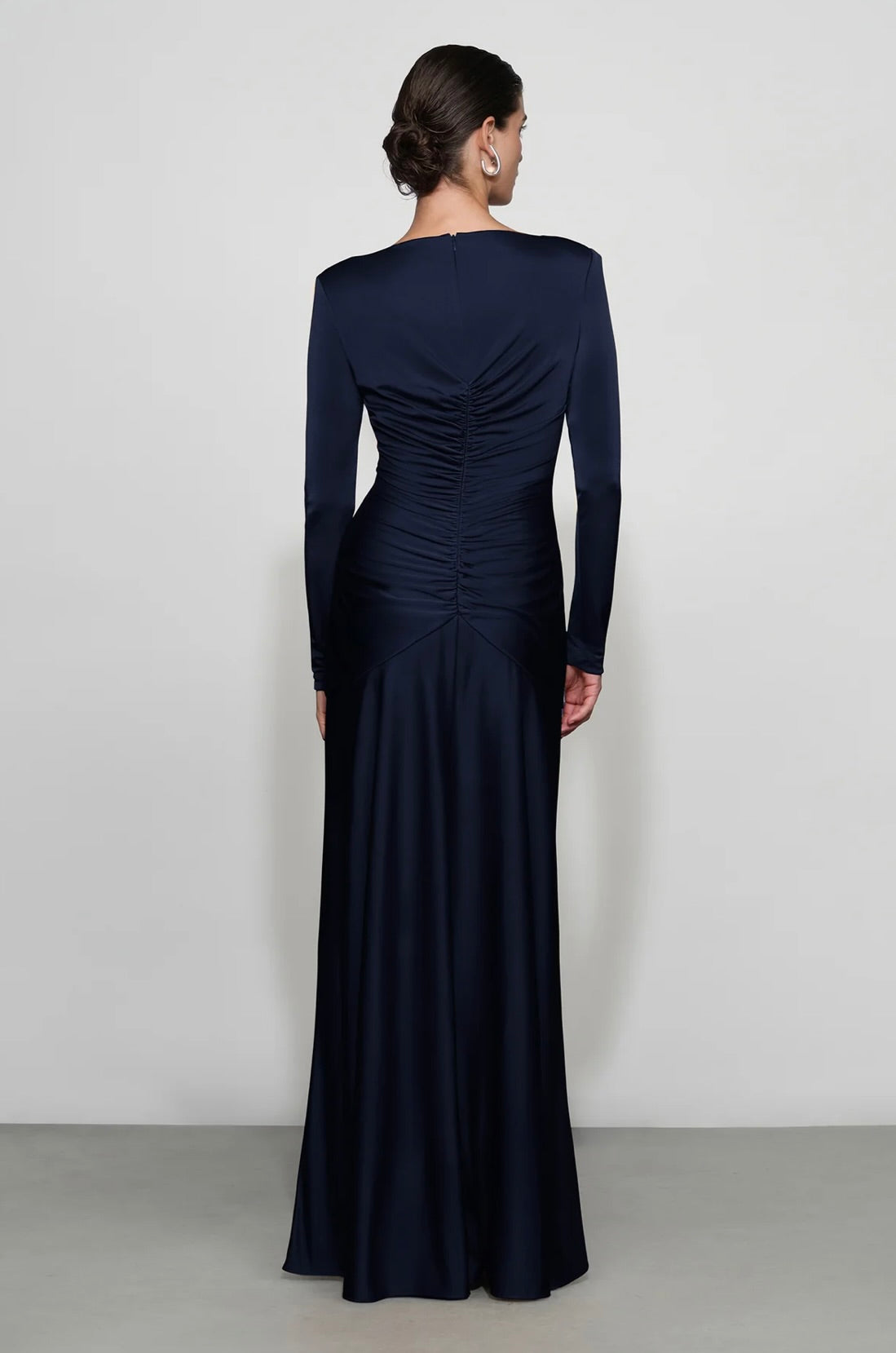 Long-Sleeve Central Ruched Evening Gown