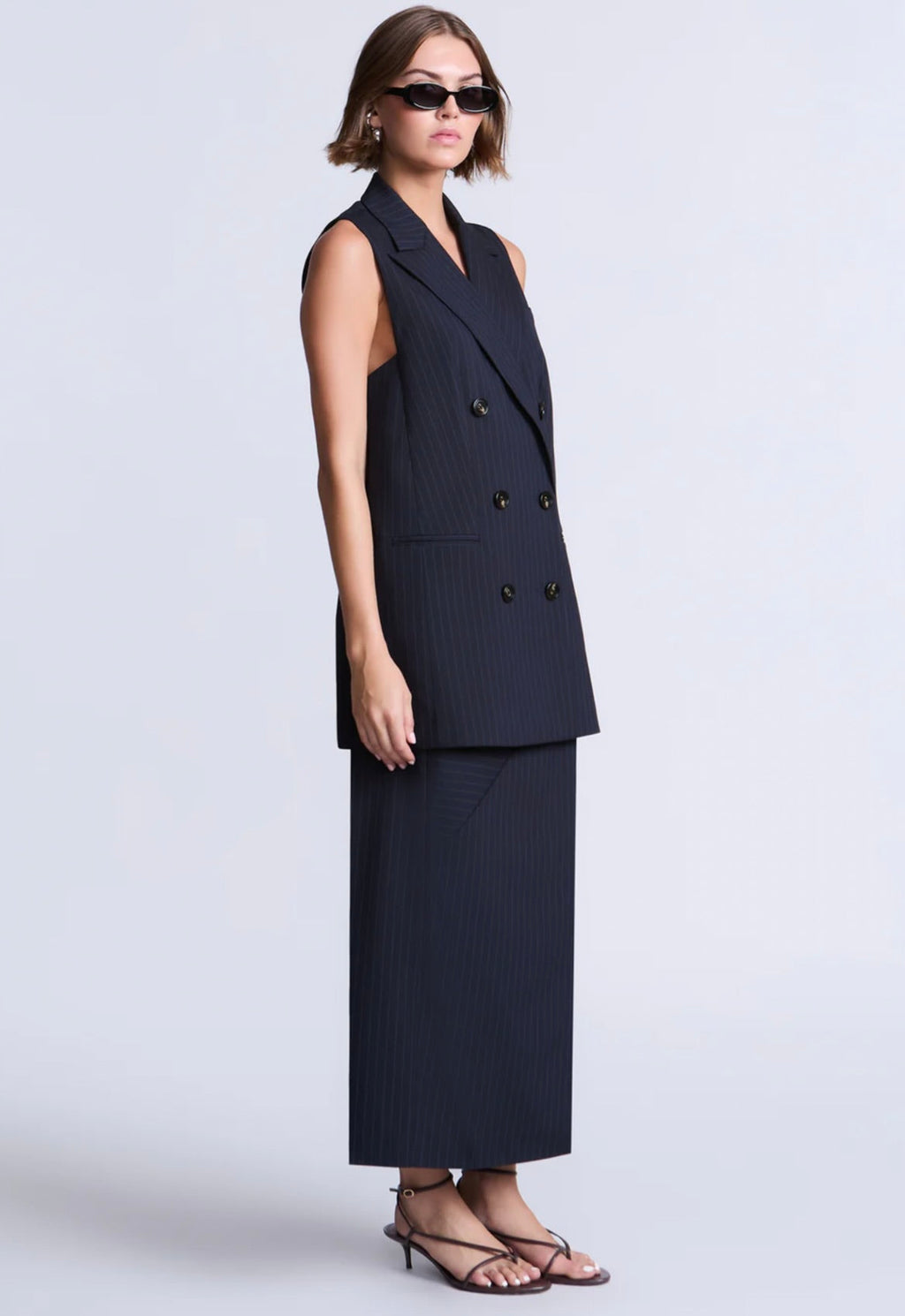 Navy Pinstripe Architectural Midi