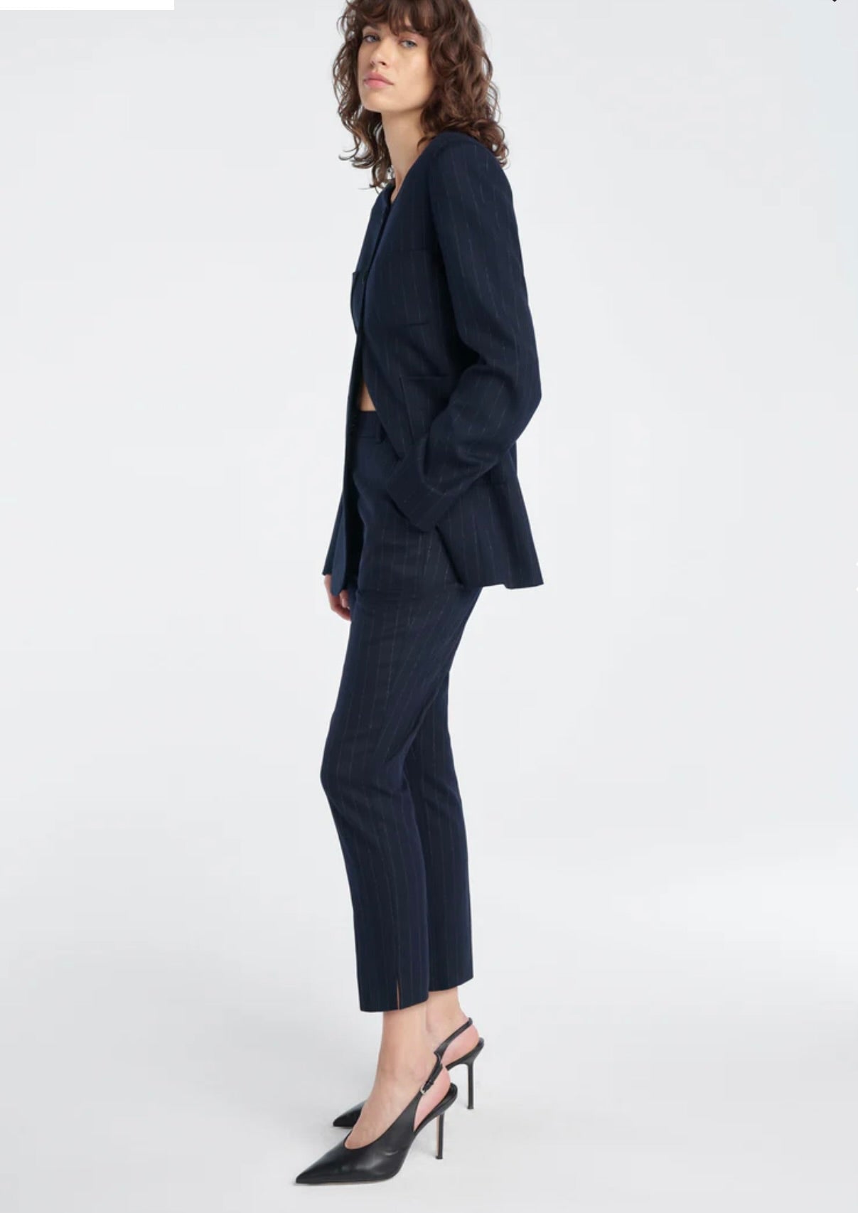 ‌Navy Pinstripe Sculpted Blazer