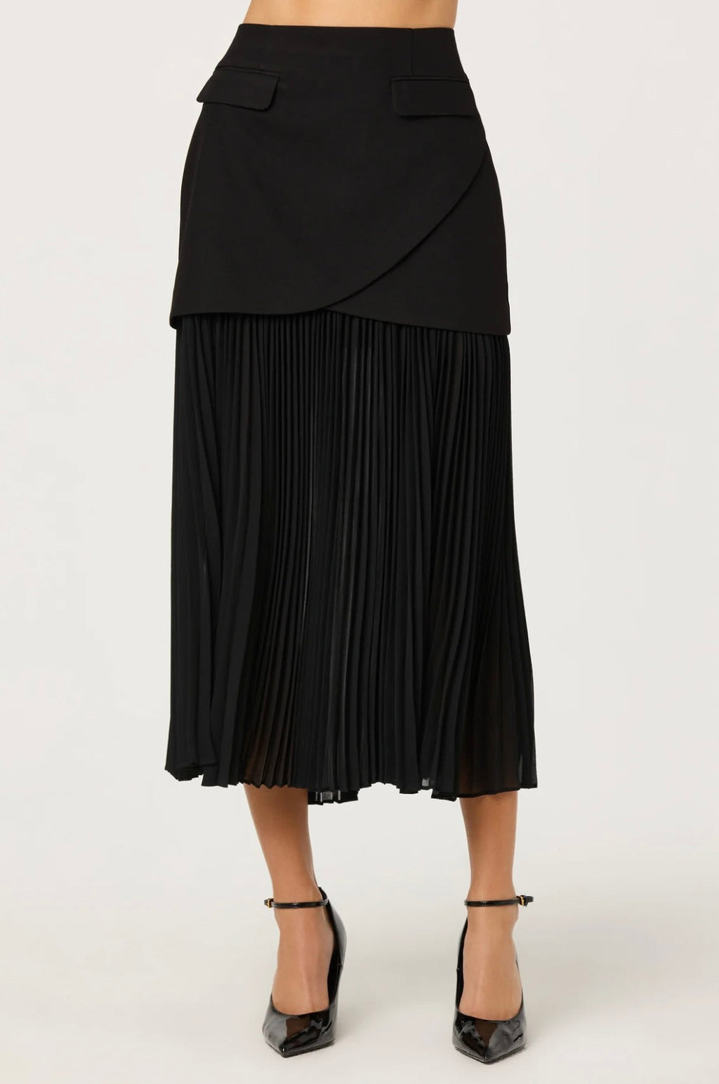 Semi-Sheer Pleated Layered Skirt with Architectural Silhouette