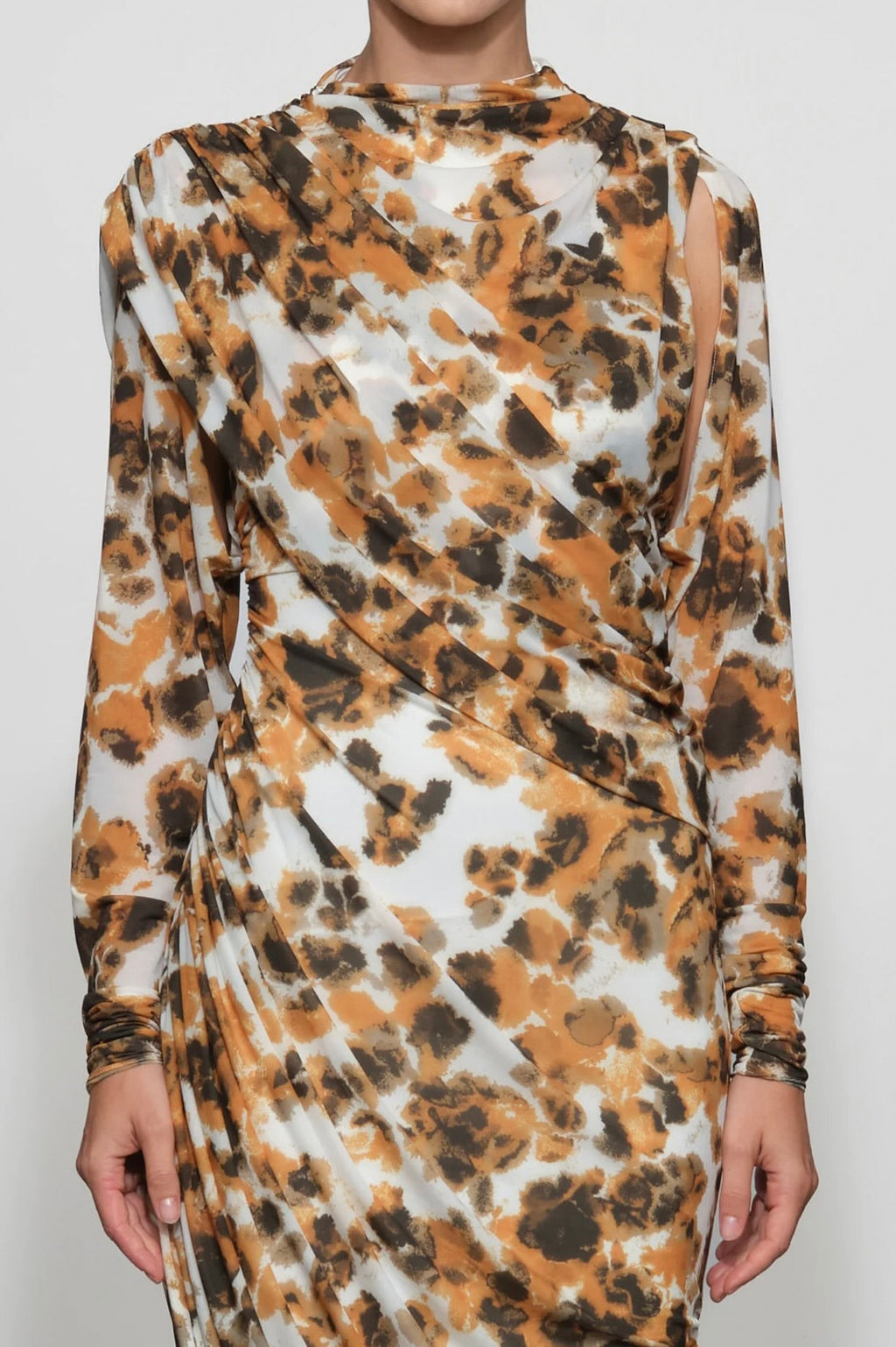 Pullover Long-Sleeve Fully-Lined Artistic Brushstroke Gown