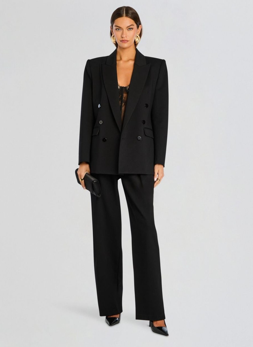 Black High-Rise Straight-Leg Tailored Pant