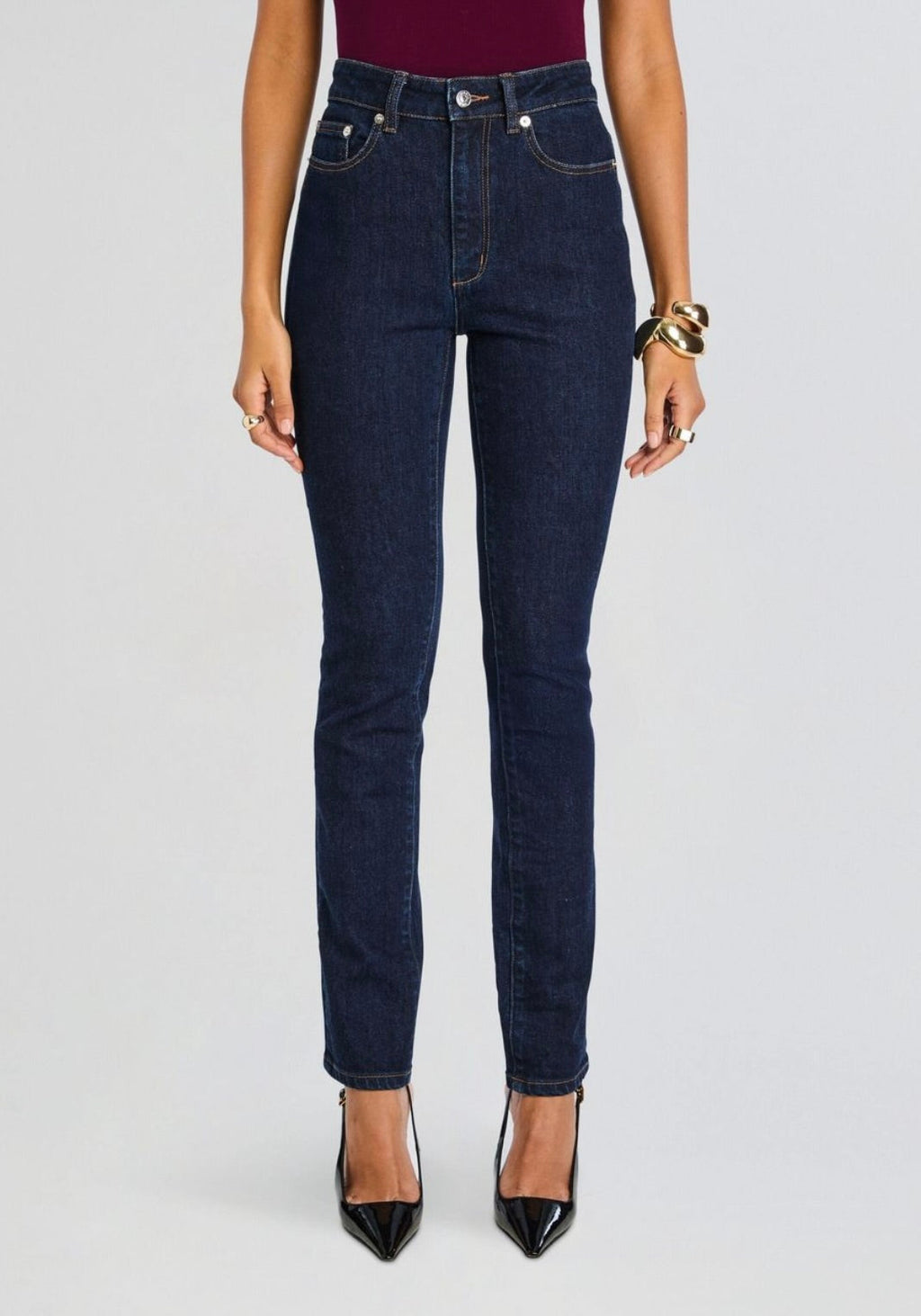 High-Rise Front-Button & Front-Zip Skinny Denim