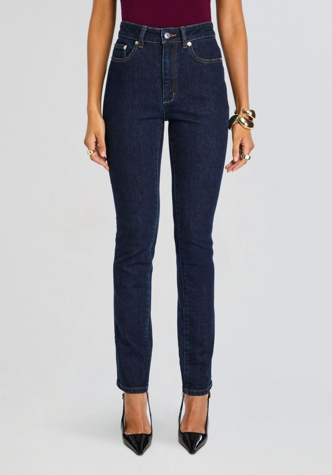 High-Rise Front-Button & Front-Zip Skinny Denim