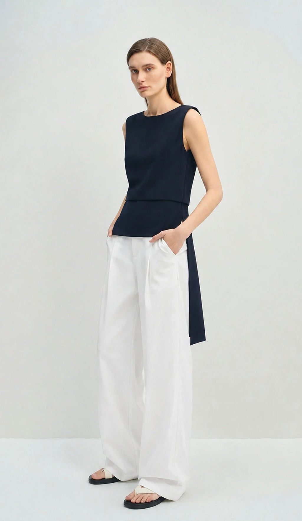Navy Silky Stretch High-Low Tank