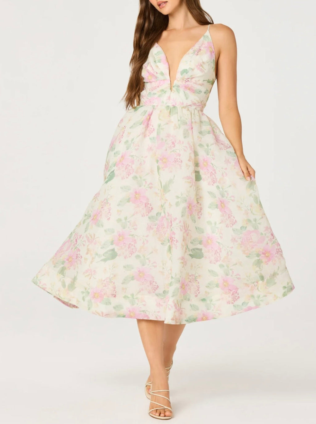 Pink Ivory Watercolor Floral Midi Dress