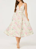 Pink Ivory Watercolor Floral Midi Dress