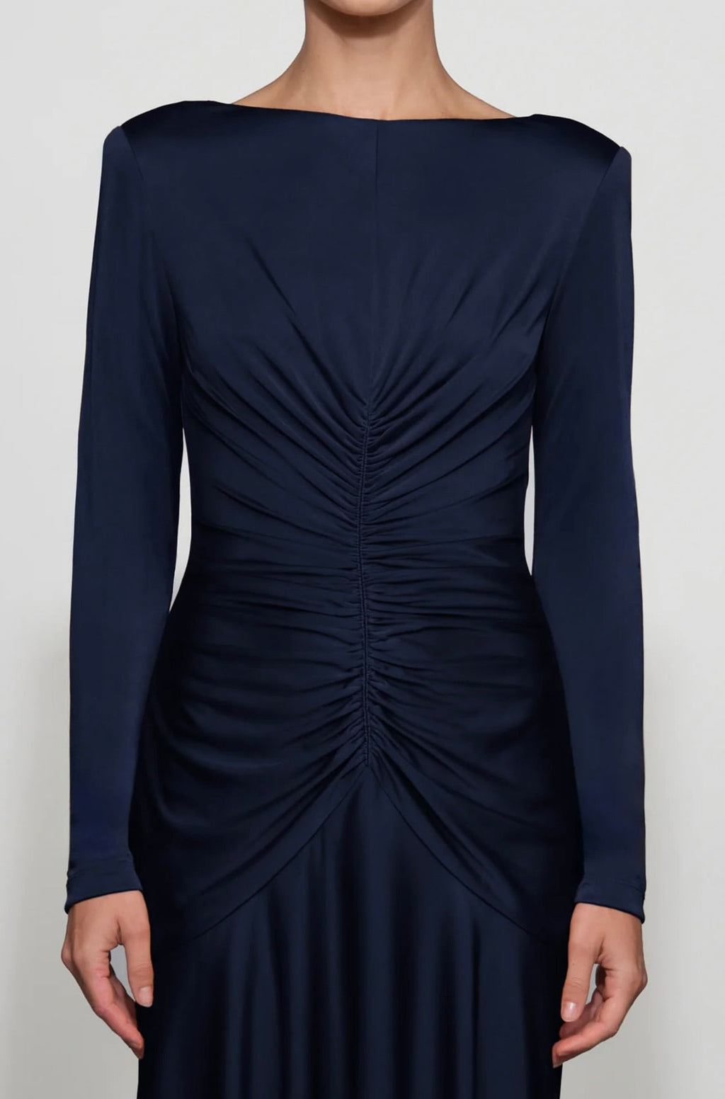 Long-Sleeve Central Ruched Evening Gown