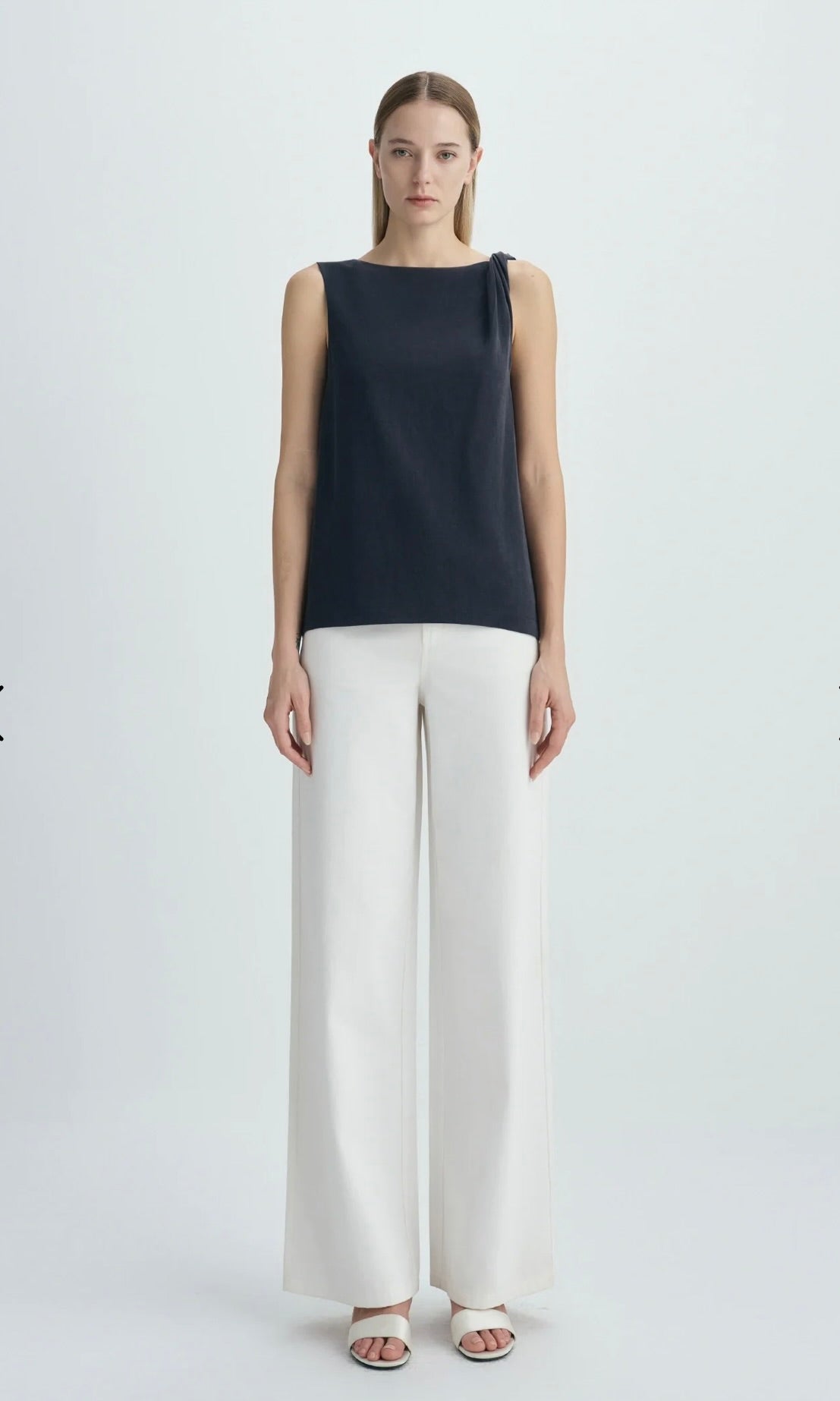 ‌Navy Twisted Shoulder Top