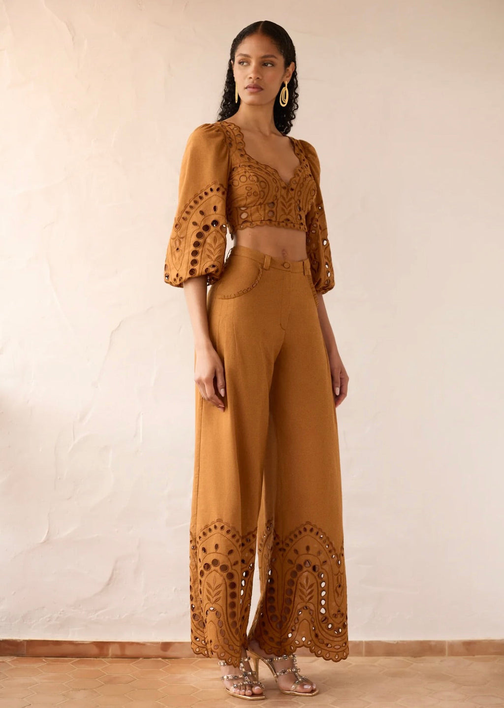Brown Sealace Mid-Rise Wide-Leg Pleated Trousers
