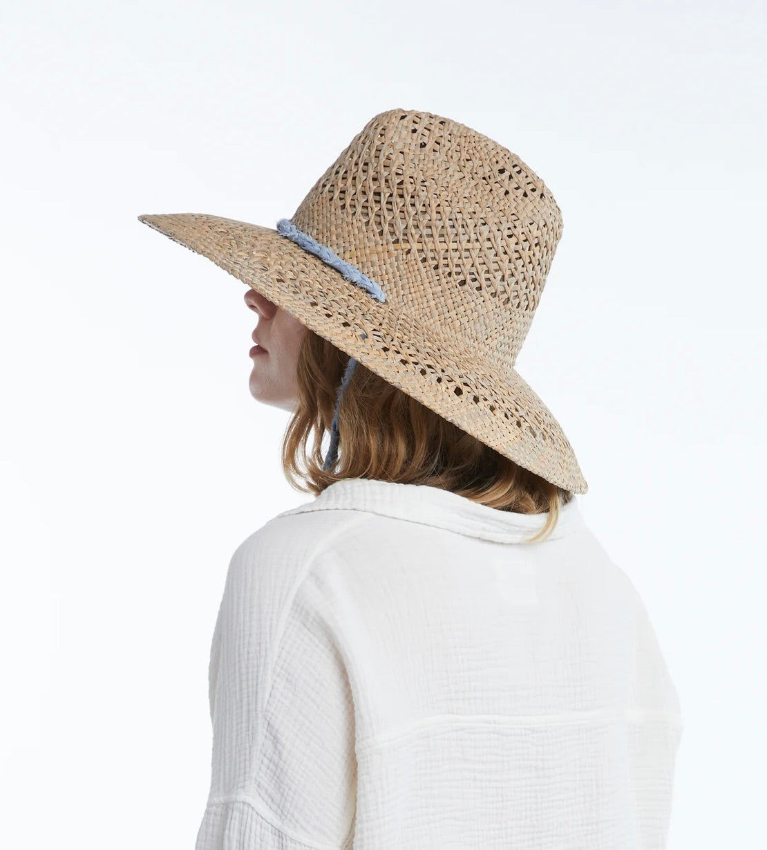 Cotton Voile-Braided Strap with Wooden Bead Structured Sun Hat