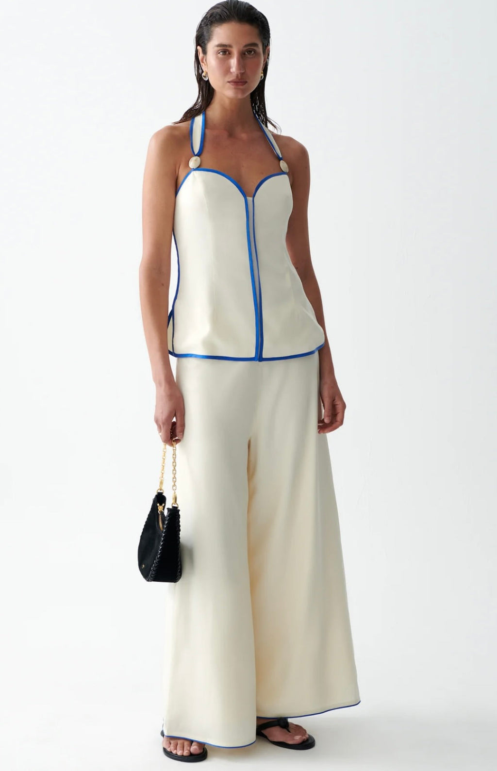 Beaded Adjustable Halter Fitted Top