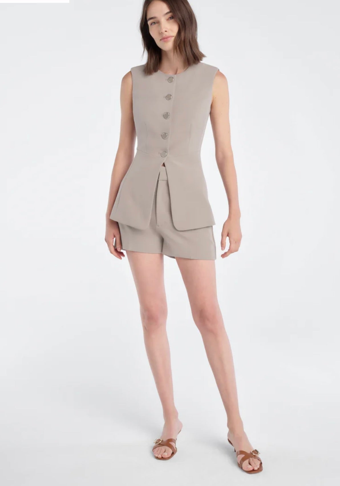 Soft Taupe Exposed Button Vest