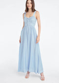 Sky Blue Pleated Bodice Adjustable Front-Tie Long Dress
