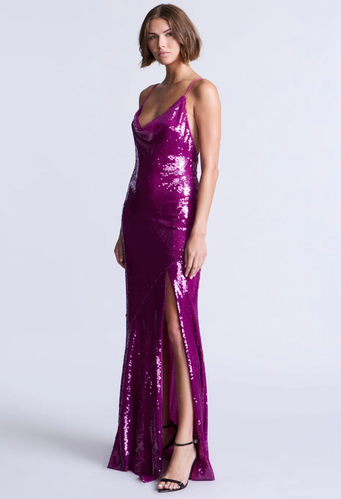 Radiant Fuchsia High-Gloss Sequin Sleeveless Gown