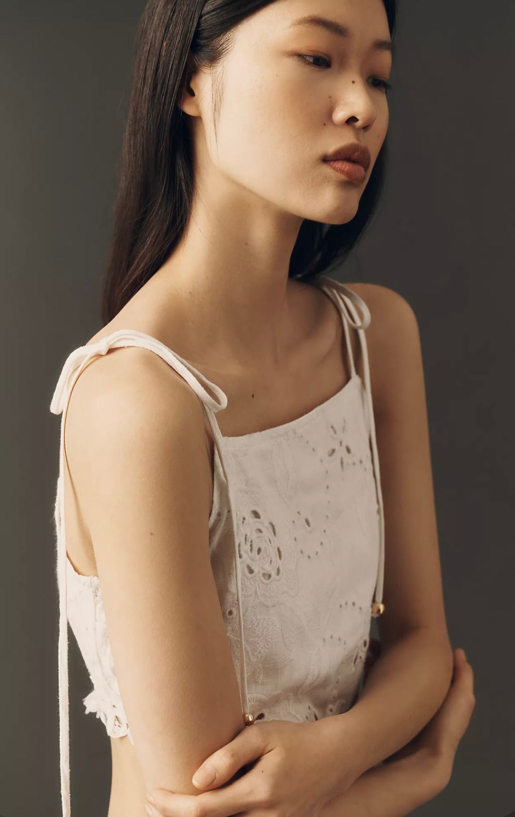 White Lace-Trimmed Adjustable Spaghetti Strap Crop Top