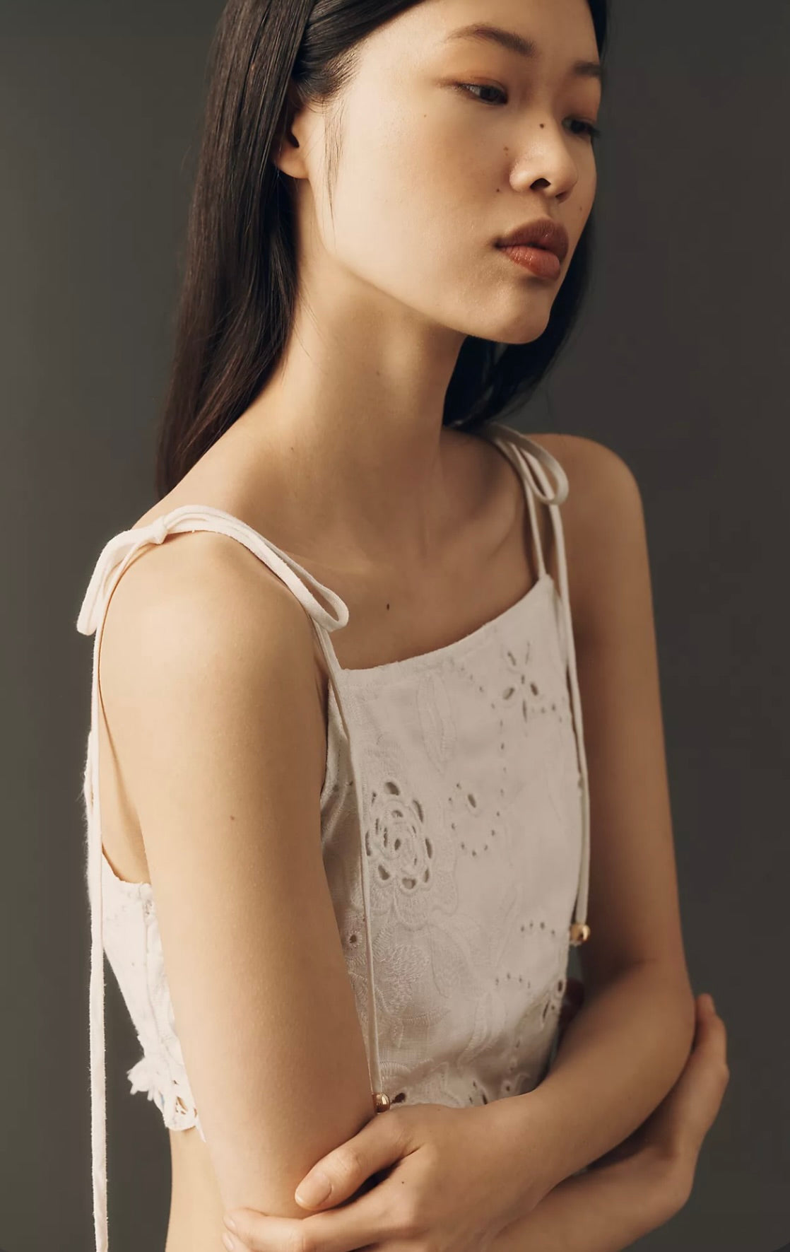 White Lace-Trimmed Adjustable Spaghetti Strap Crop Top