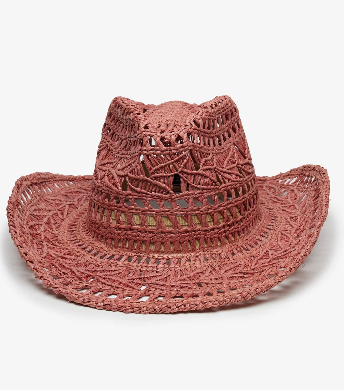 Rose Handwoven Raffia Straw Curved Brim Cutout Western Hat