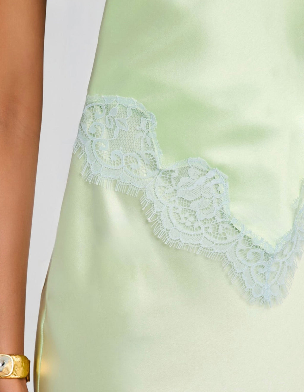 Glace Pistachio Halter Lace Gown