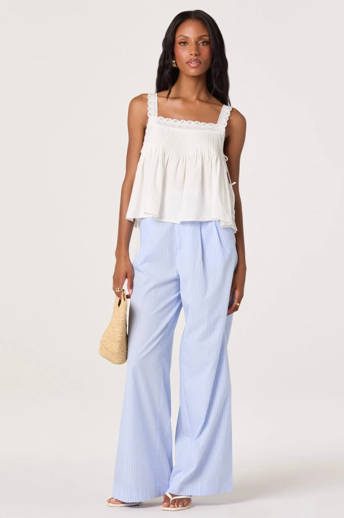 Blue Pinstripe High-Rise Wide-Leg Pant