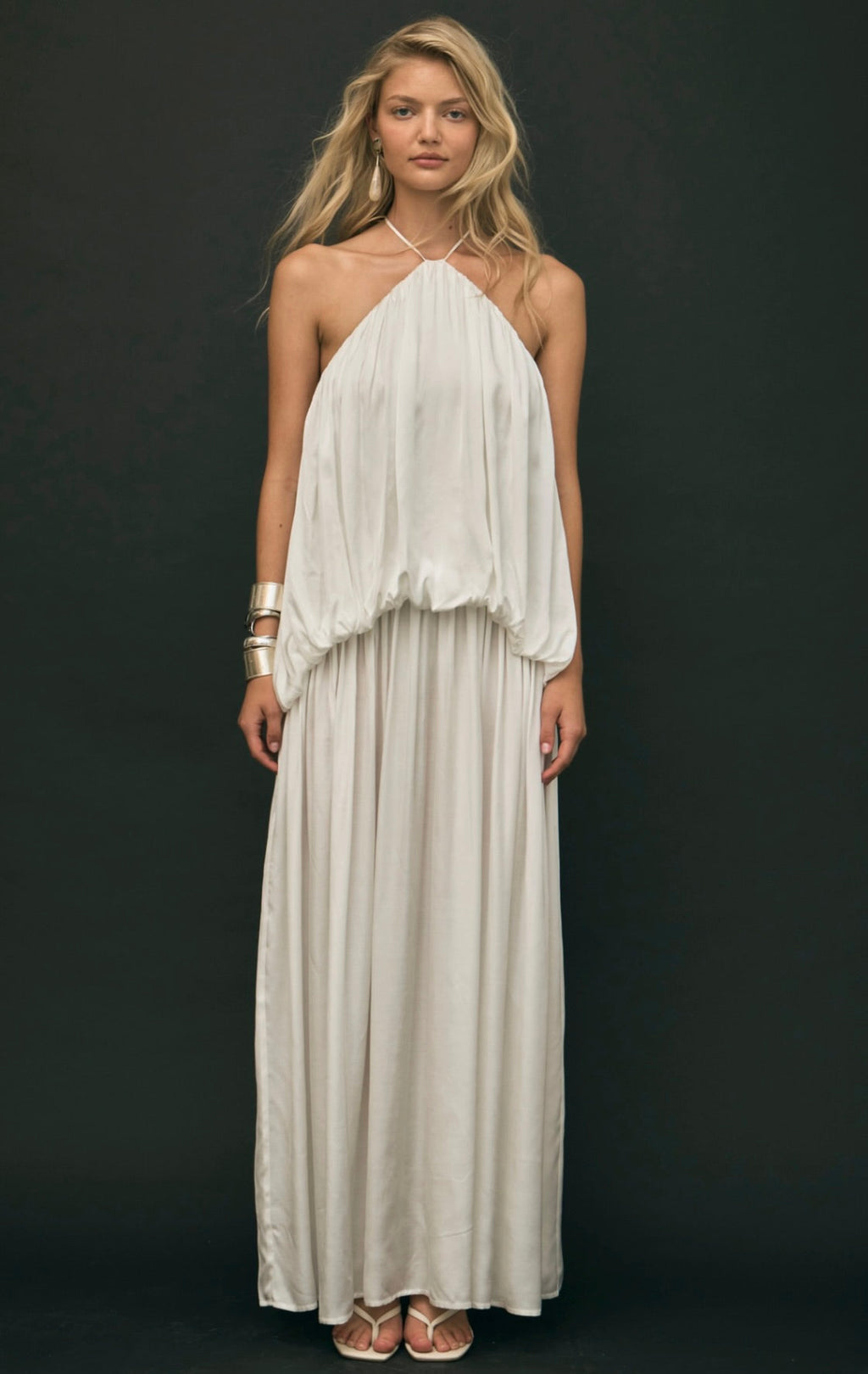 Cloud Halter Maxi Dress with Billowing Silhouette & Scooped Back