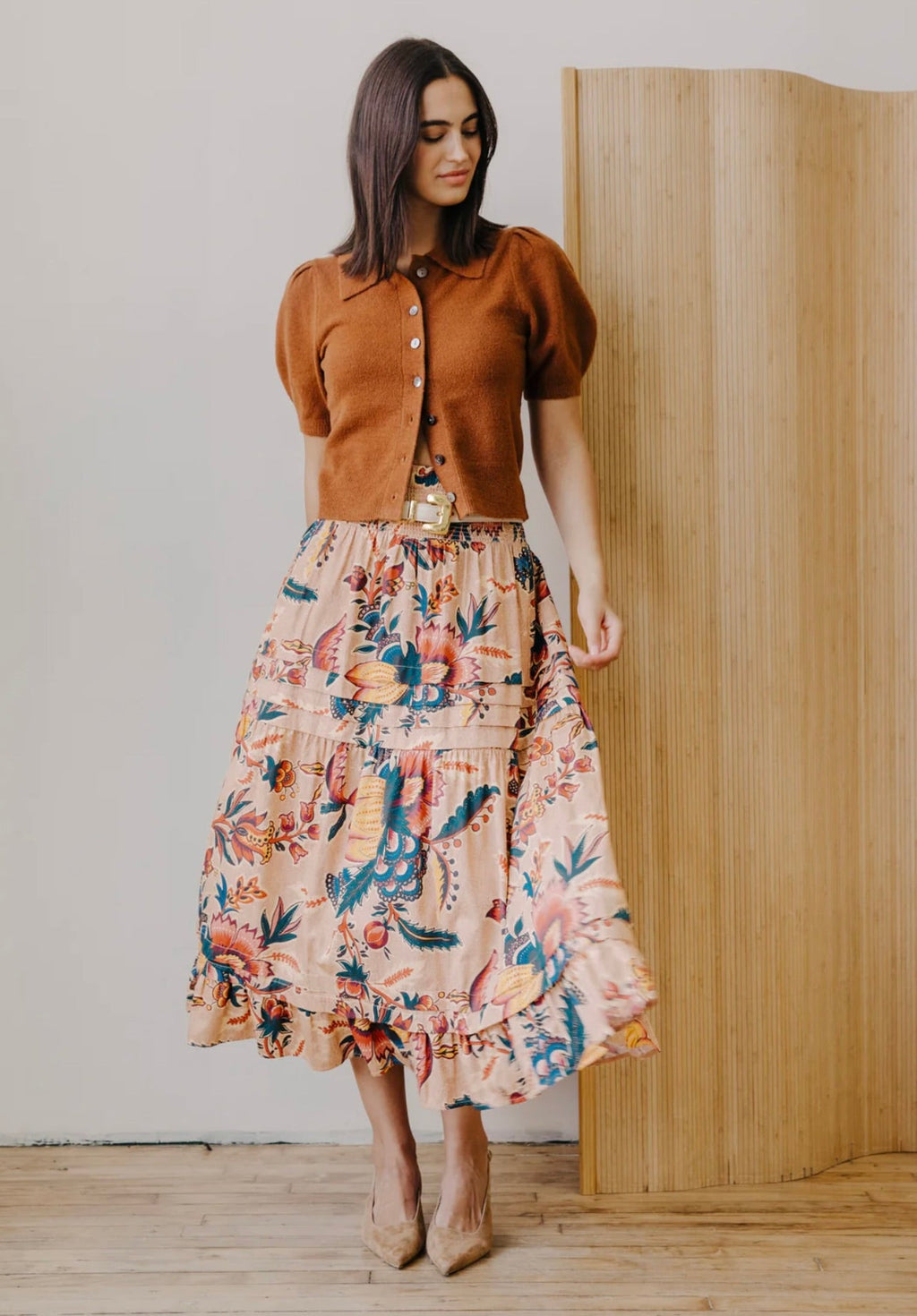 Elastic Smocked Waist Autumn Elegance Skirt