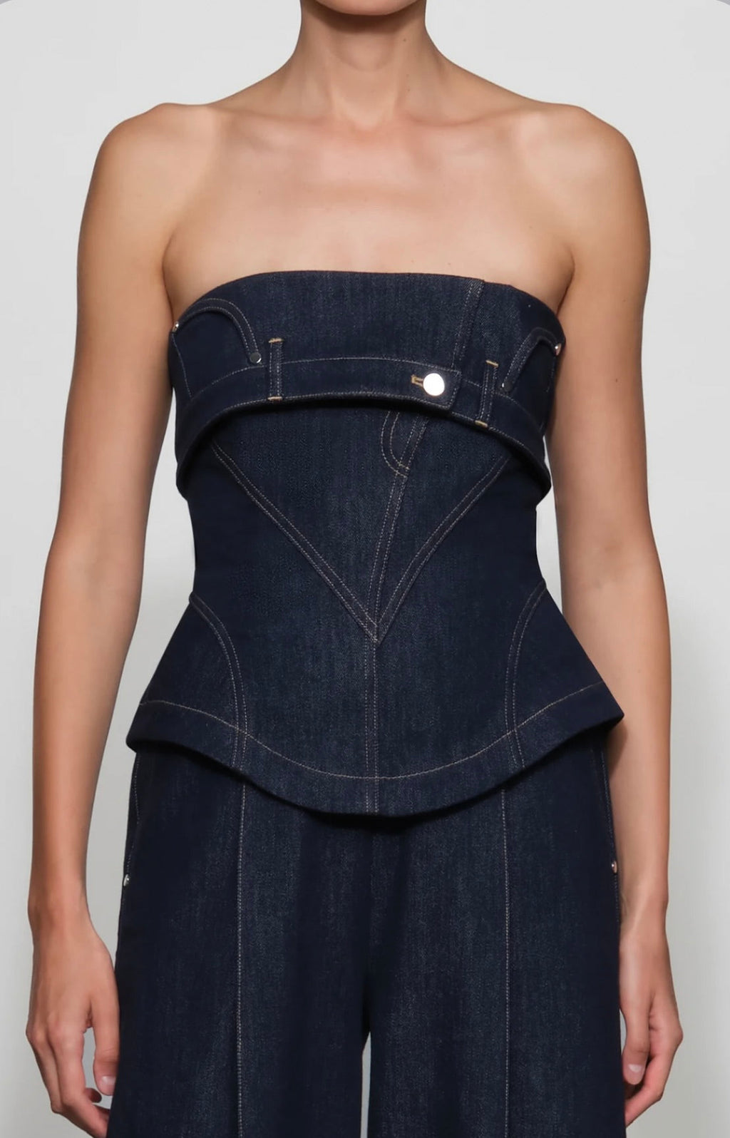 ‌Strapless Corset Denim One-Piece