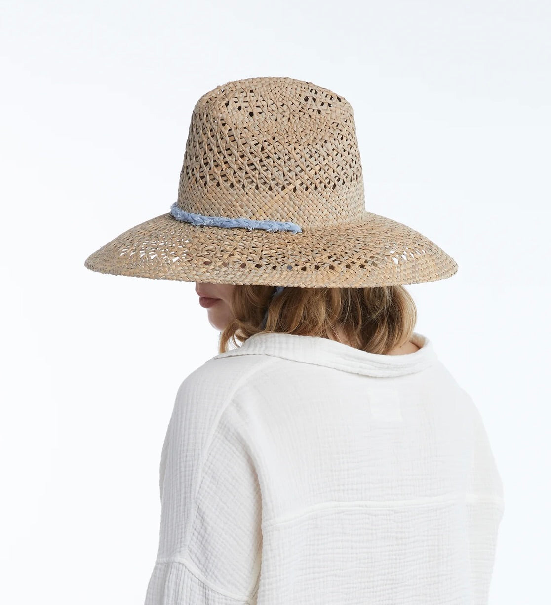 Cotton Voile-Braided Strap with Wooden Bead Structured Sun Hat