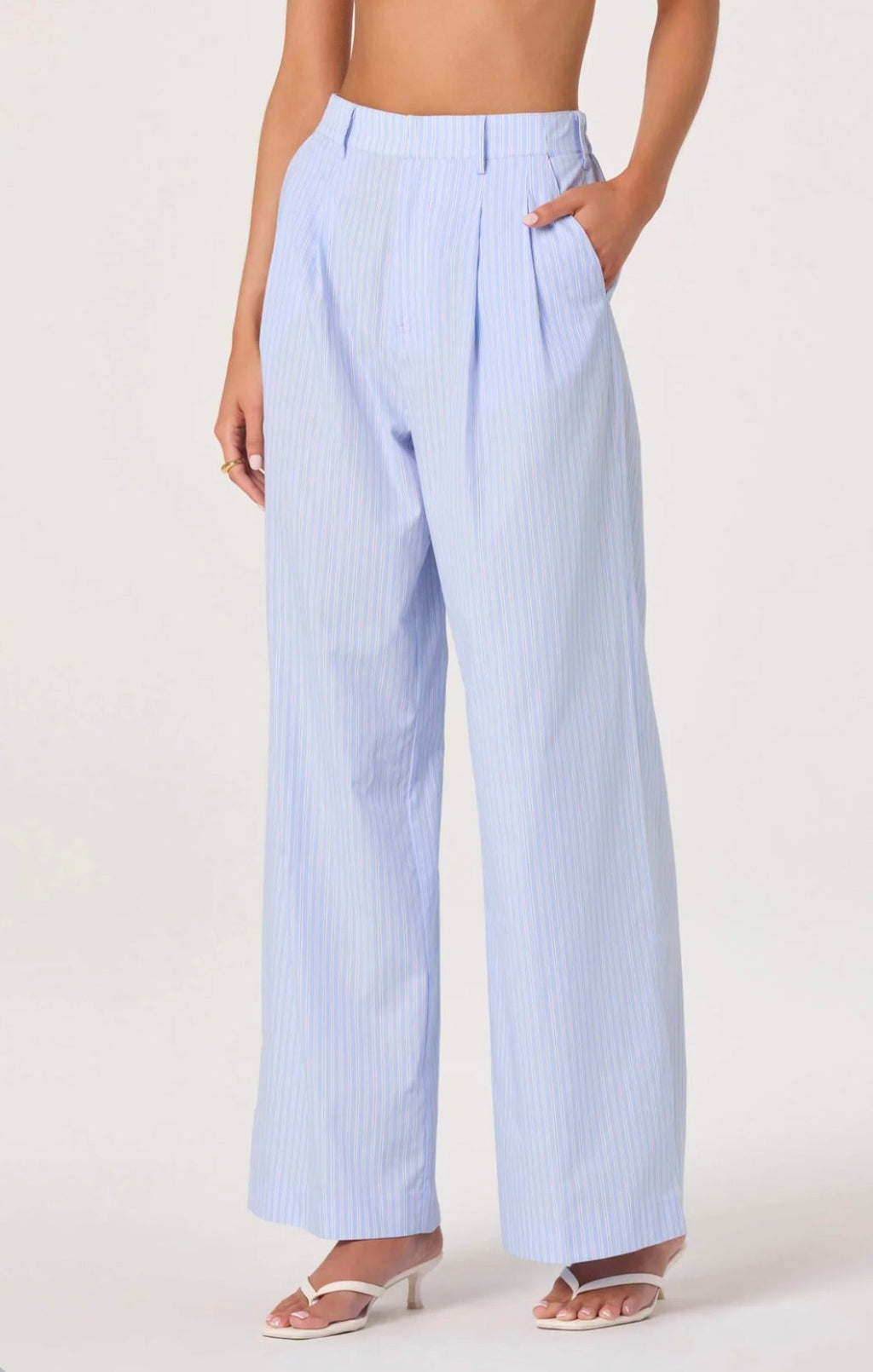 Blue Pinstripe High-Rise Wide-Leg Pant