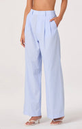 Blue Pinstripe High-Rise Wide-Leg Pant