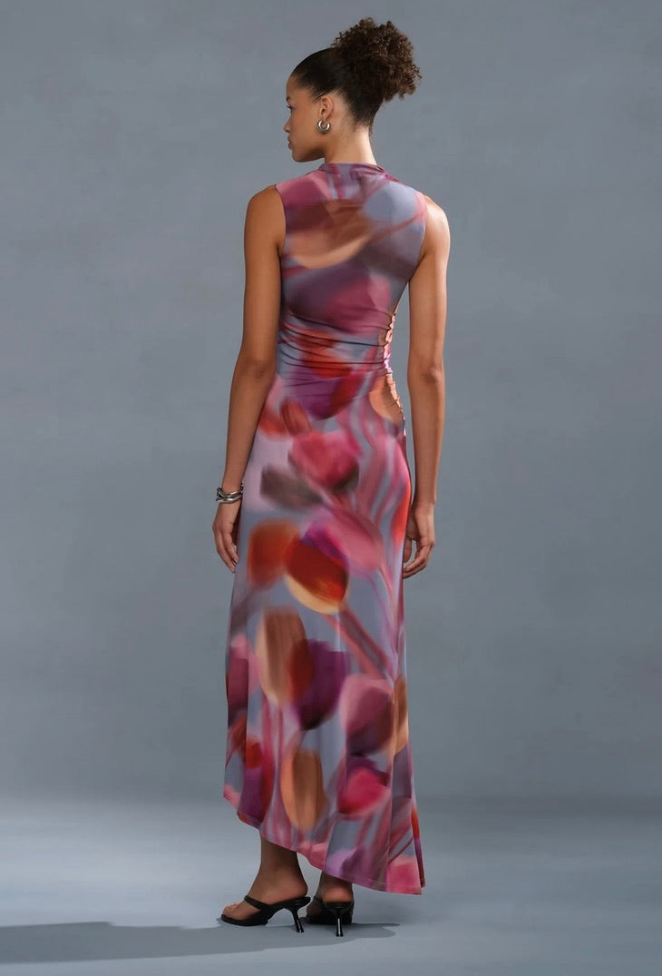 Tulip Haze Matte Viscose Asymmetric Maxi Dress