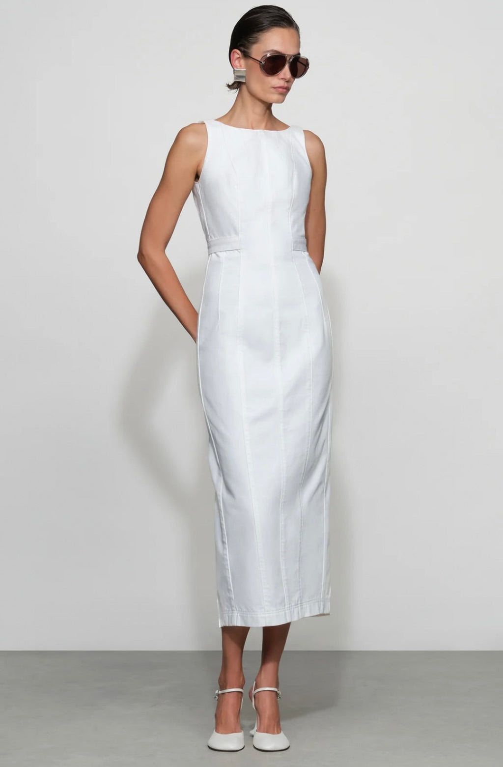 White Architectural Denim Midi
