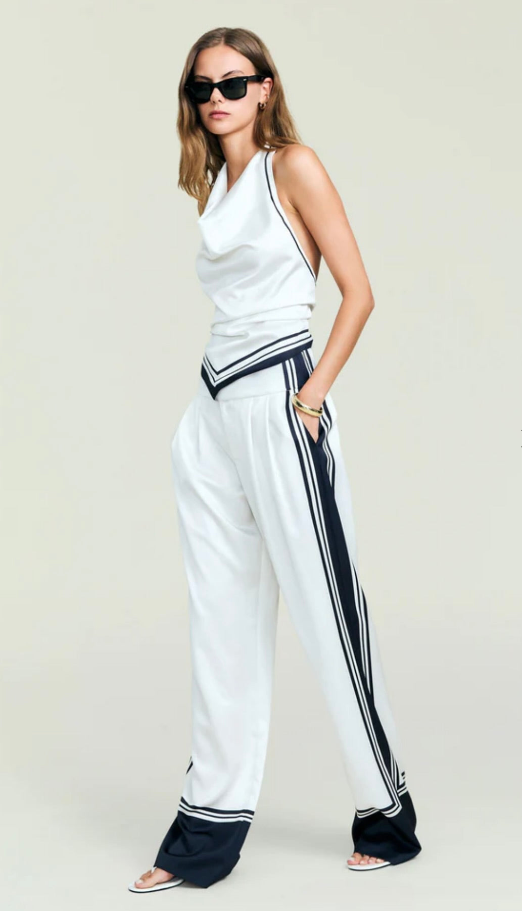 Sun-Drenched Harbor-Inspired Side-Stripe Mid-Rise Pants