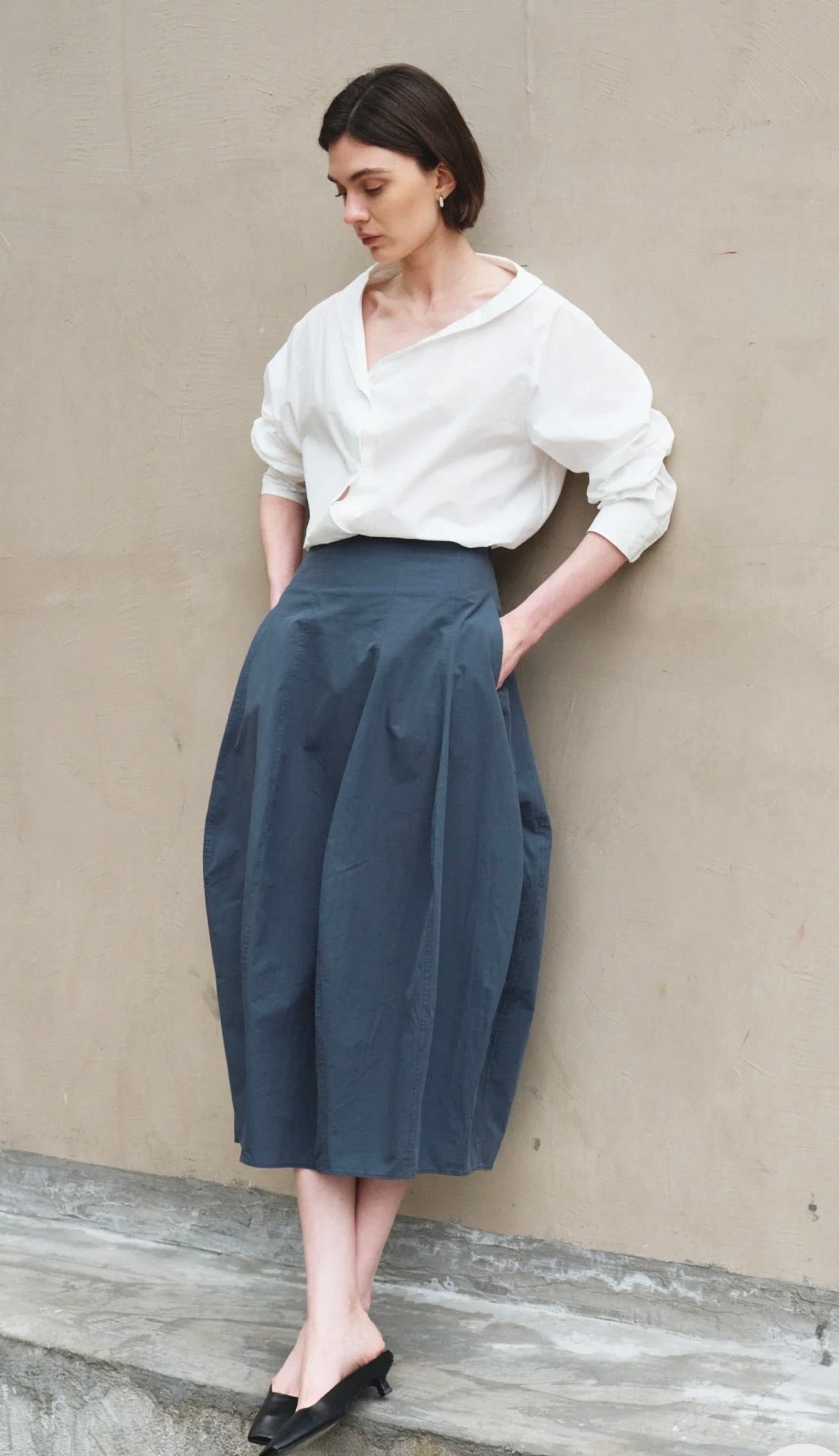 White Asymmetric-Collar Cotton Shirt