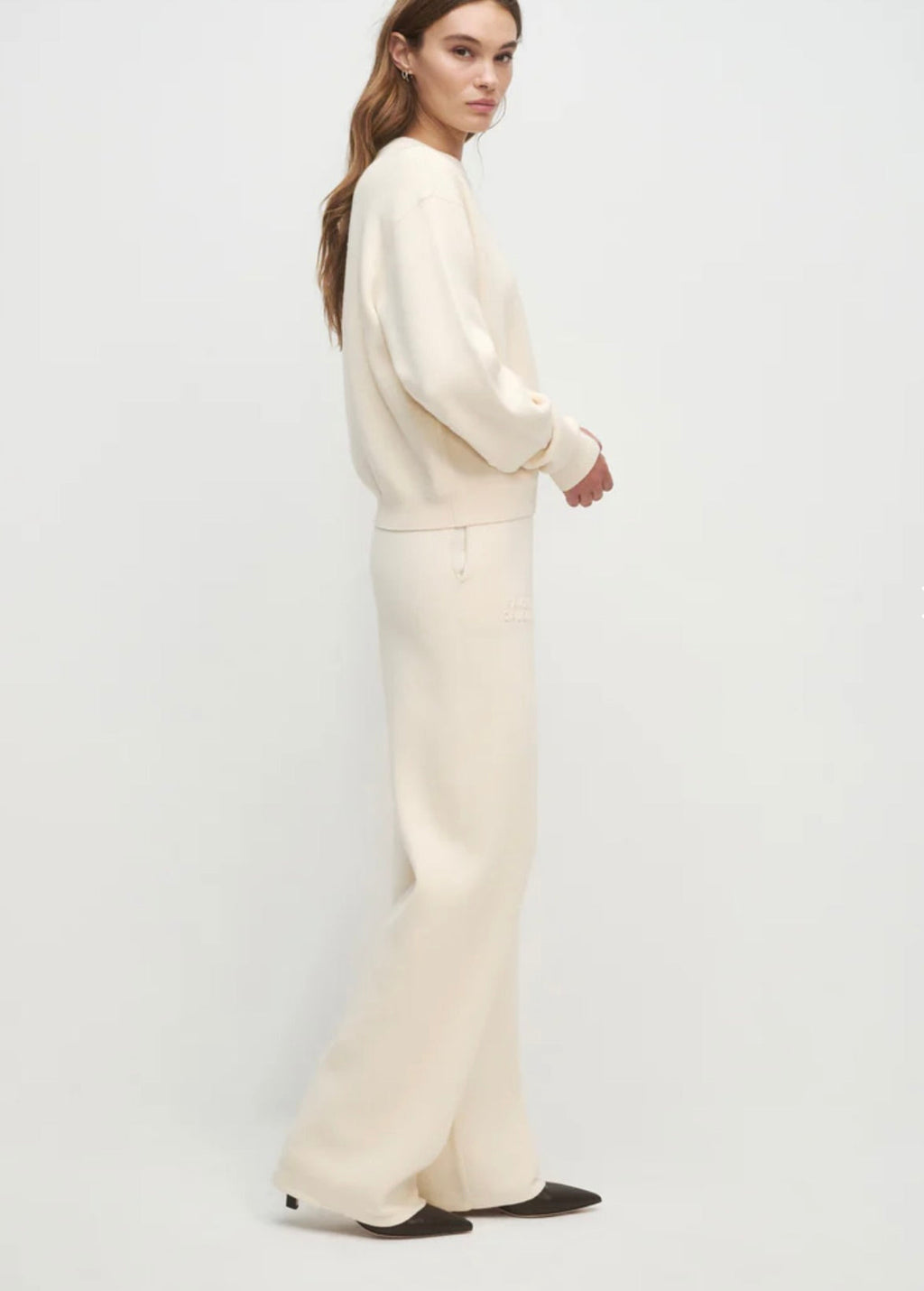 Ivory Cashmere-Cotton Wide-Leg Pants