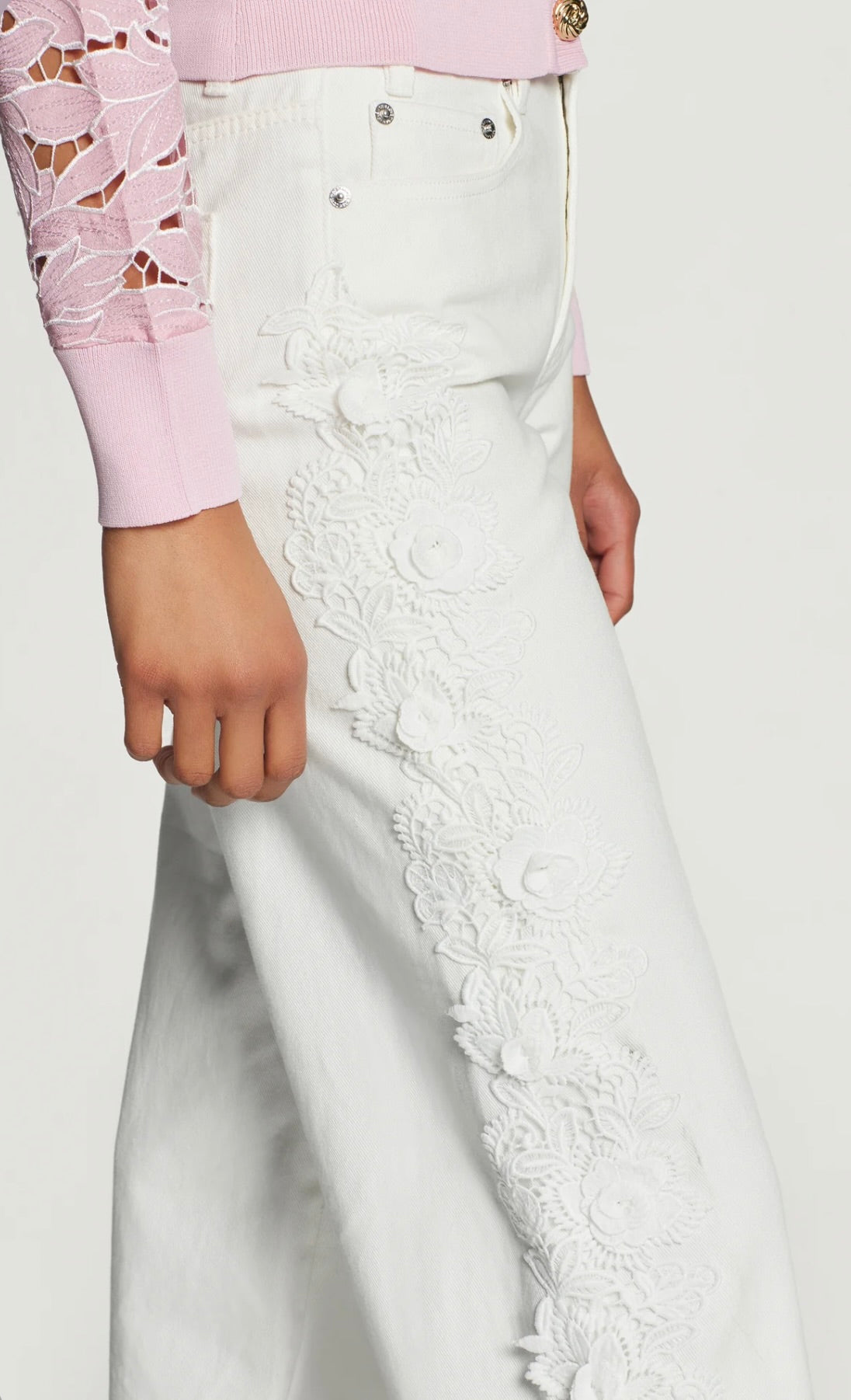 White Mid-Rise Elastic Waist Straight-Leg Denim