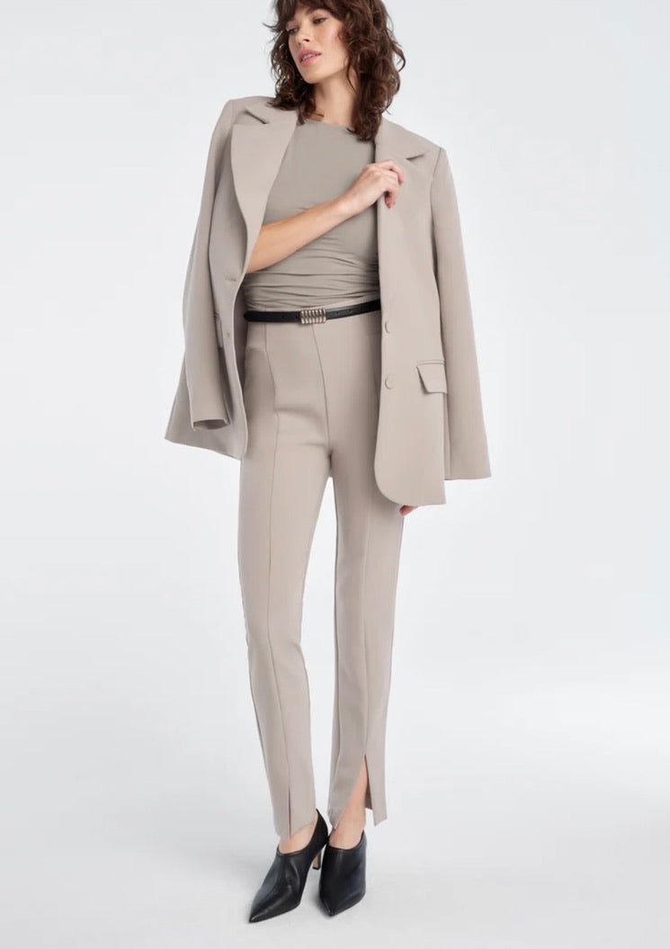‌Soft Taupe Covered Button Blazer