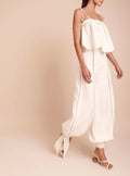 Ivory Linen Fluid Silhouette Mid-Rise Pants with Vertical Lace Inset