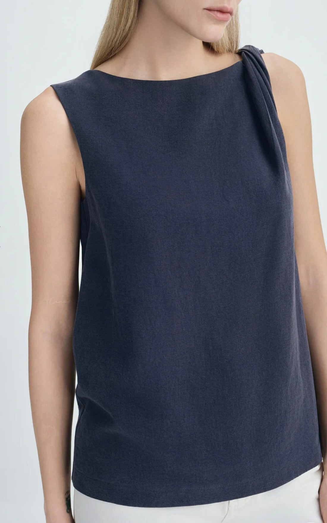 ‌Navy Twisted Shoulder Top