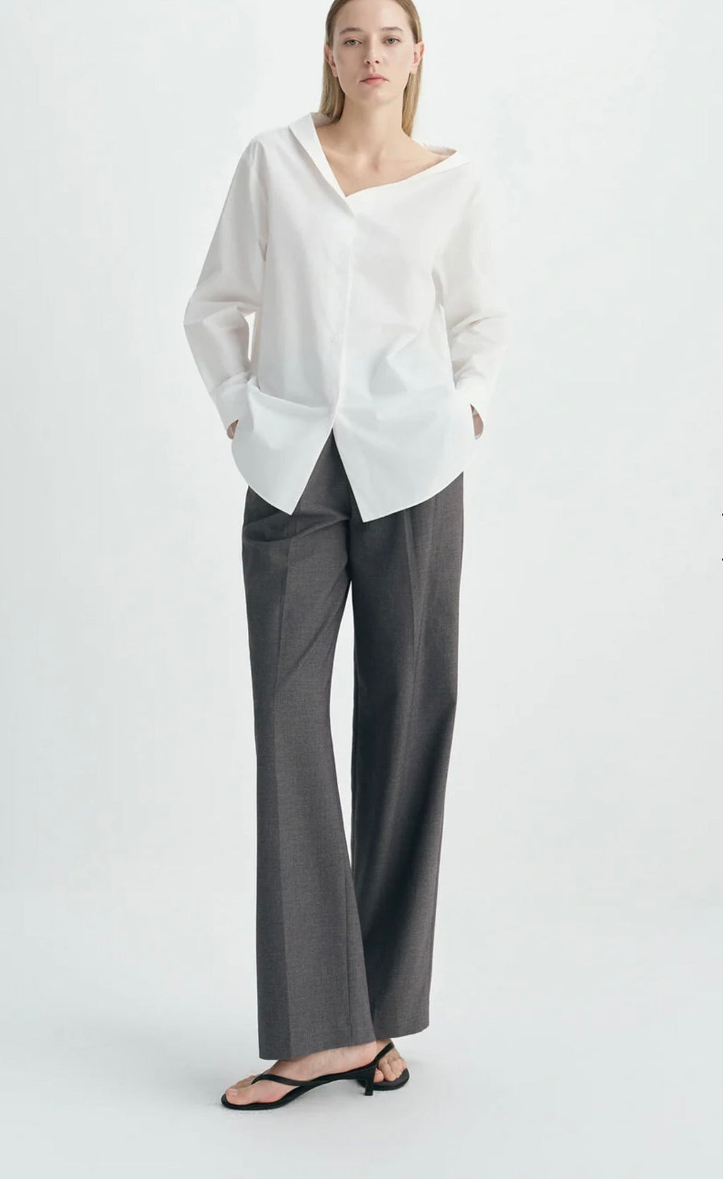 White Asymmetric-Collar Cotton Shirt