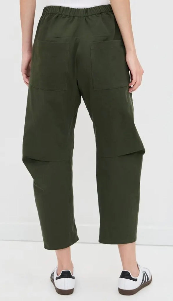 Olive Mid-Rise Elastic Waist Cropped Pants